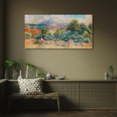 Bild auf glas Landschaft mit Bäumen und einem Häuschen