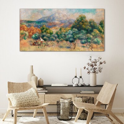 Bild auf glas Landschaft mit Bäumen und einem Häuschen