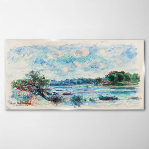 Glasbild Eine friedliche Landschaft am Fluss