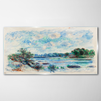 Glasbild Eine friedliche Landschaft am Fluss