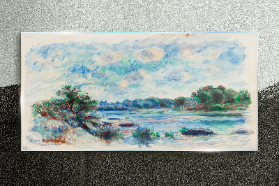 Glasbild Eine friedliche Landschaft am Fluss