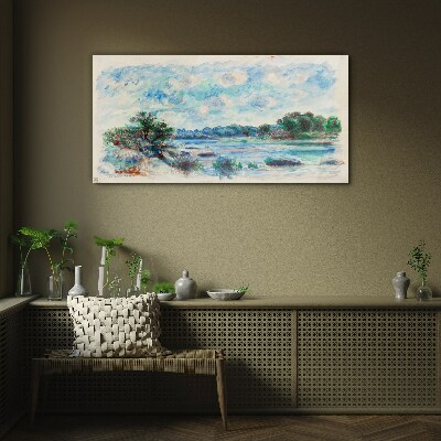 Glasbild Eine friedliche Landschaft am Fluss