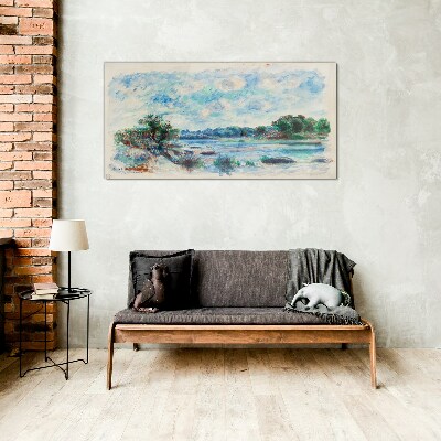 Glasbild Eine friedliche Landschaft am Fluss