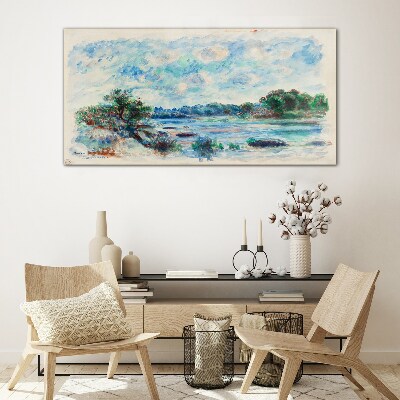 Glasbild Eine friedliche Landschaft am Fluss