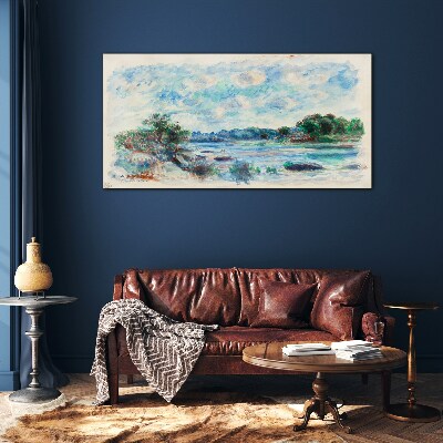 Glasbild Eine friedliche Landschaft am Fluss