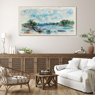 Glasbild Eine friedliche Landschaft am Fluss