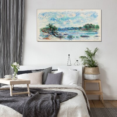 Glasbild Eine friedliche Landschaft am Fluss