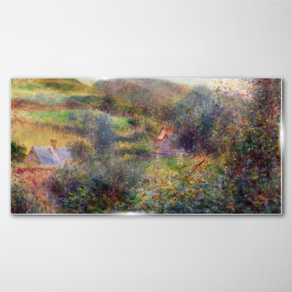 Glasbild Ländliche Landschaft in Pastellfarben