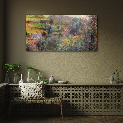 Glasbild Ländliche Landschaft in Pastellfarben