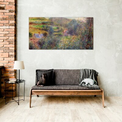 Glasbild Ländliche Landschaft in Pastellfarben