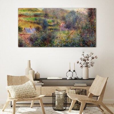 Glasbild Ländliche Landschaft in Pastellfarben