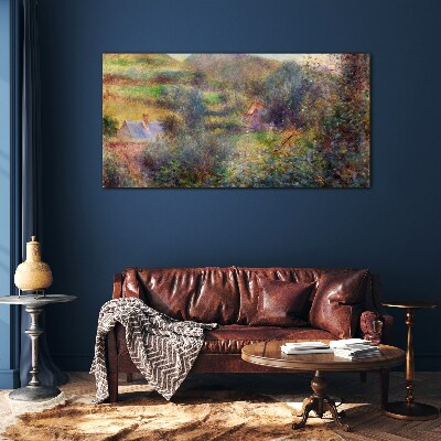Glasbild Ländliche Landschaft in Pastellfarben