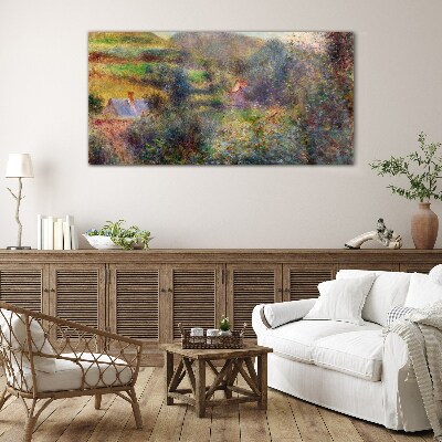 Glasbild Ländliche Landschaft in Pastellfarben