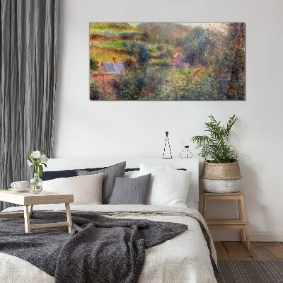 Glasbild Ländliche Landschaft in Pastellfarben