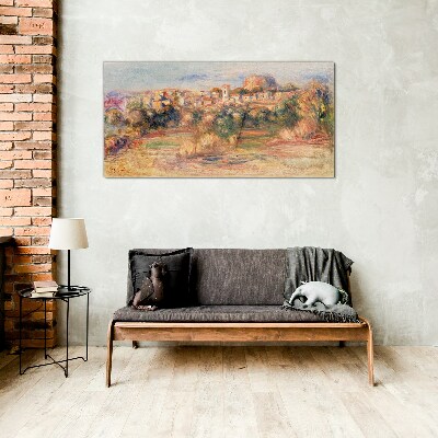 Glasbild Landschaft mit bunten Hügeln