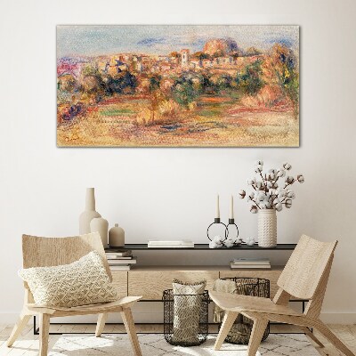 Glasbild Landschaft mit bunten Hügeln