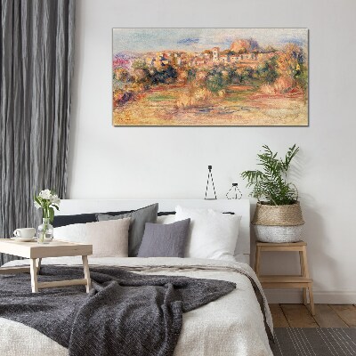 Glasbild Landschaft mit bunten Hügeln
