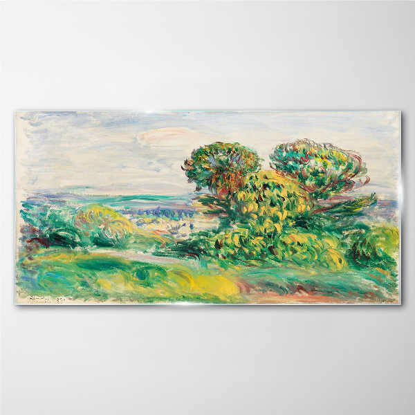 Glas bild Grüne Landschaft mit Bäumen