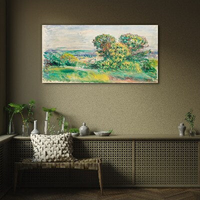 Glas bild Grüne Landschaft mit Bäumen