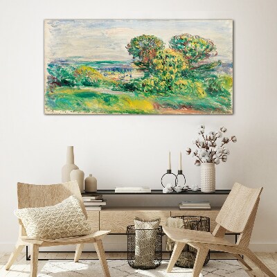 Glas bild Grüne Landschaft mit Bäumen