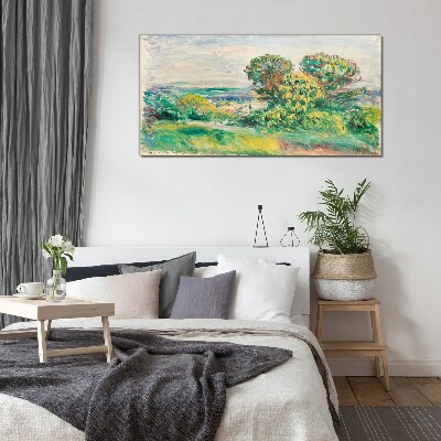 Glas bild Grüne Landschaft mit Bäumen