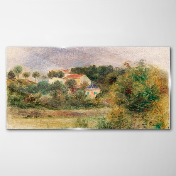Glasbild Idyllische Landschaft mit einem Haus