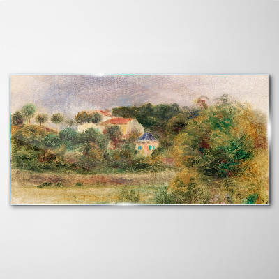 Glasbild Idyllische Landschaft mit einem Haus