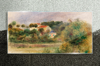 Glasbild Idyllische Landschaft mit einem Haus