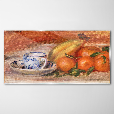 Glasbild Obsttisch mit einer Tasse