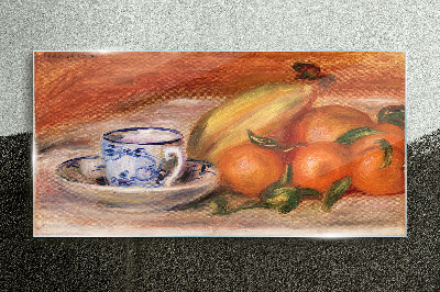 Glasbild Obsttisch mit einer Tasse