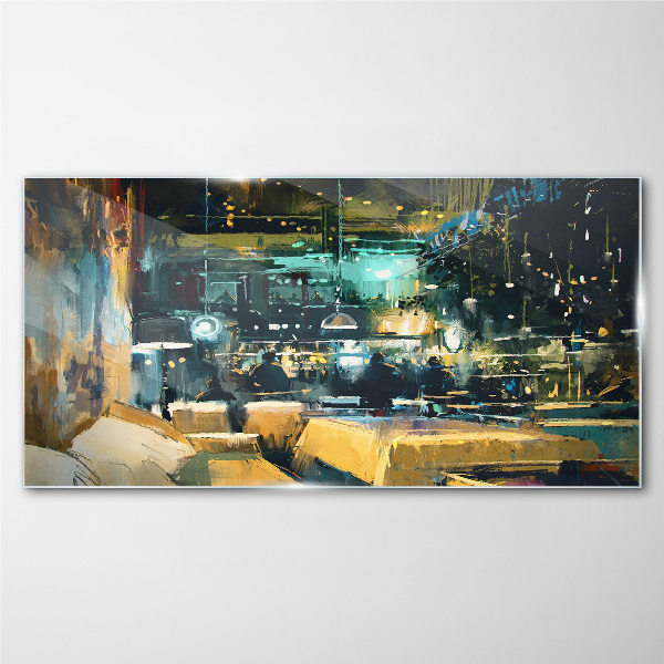 Glasbild Nachtstimmung im Café