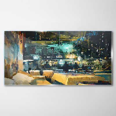 Glasbild Nachtstimmung im Café