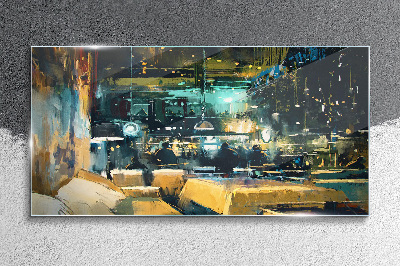 Glasbild Nachtstimmung im Café