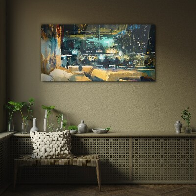 Glasbild Nachtstimmung im Café
