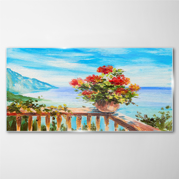 Foto auf glas Blumen am Meer