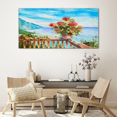 Foto auf glas Blumen am Meer