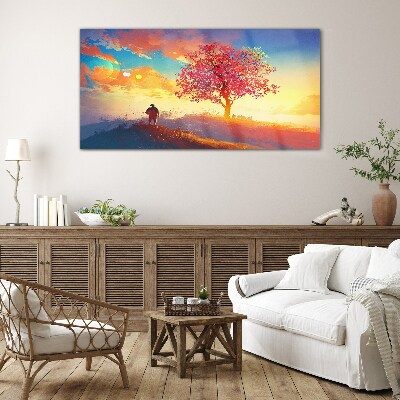 Glasbild Ein Spaziergang in einer farbenfrohen Landschaft