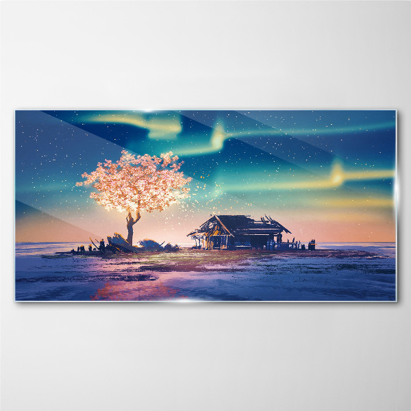 Glasbild Ein magischer Abend unter den Sternen