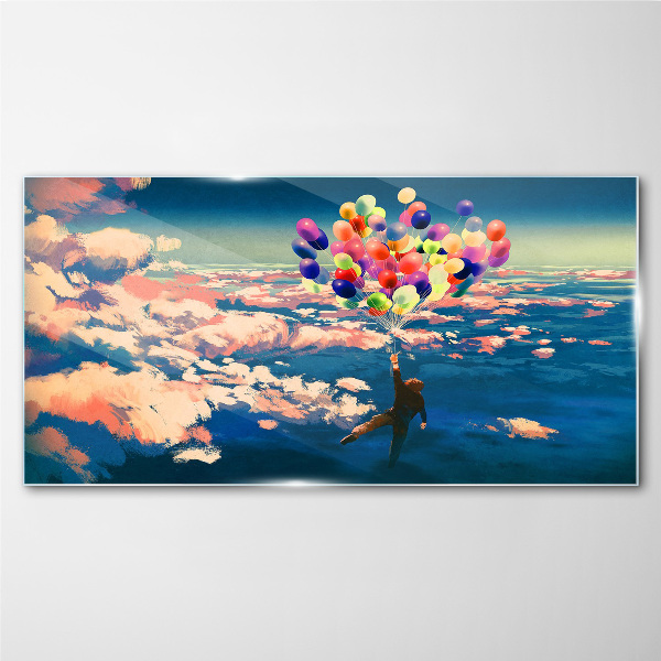 Glasbild Flug in den Wolken mit Ballons