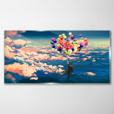 Glasbild Flug in den Wolken mit Ballons
