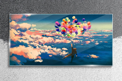 Glasbild Flug in den Wolken mit Ballons