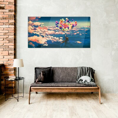 Glasbild Flug in den Wolken mit Ballons