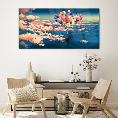 Glasbild Flug in den Wolken mit Ballons