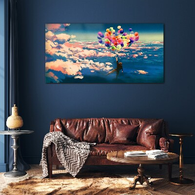 Glasbild Flug in den Wolken mit Ballons