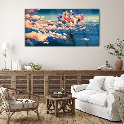 Glasbild Flug in den Wolken mit Ballons