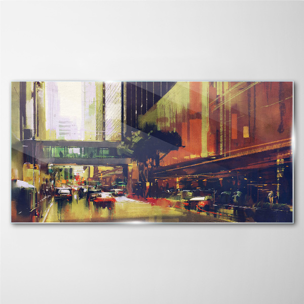 Glasbild Eine Straße im Trubel der Stadt