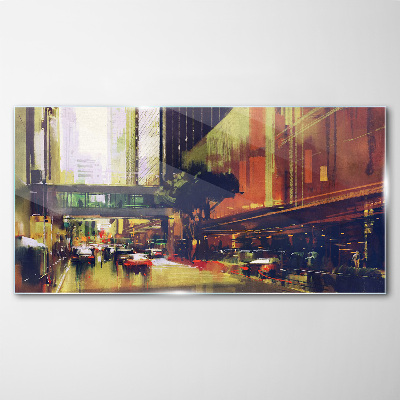 Glasbild Eine Straße im Trubel der Stadt