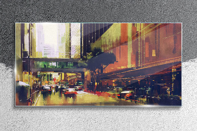 Glasbild Eine Straße im Trubel der Stadt