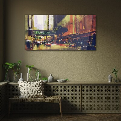 Glasbild Eine Straße im Trubel der Stadt