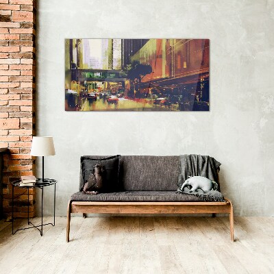 Glasbild Eine Straße im Trubel der Stadt